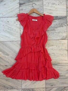 DO+BE Coral Pink Ruffle Tiered Mini Dress